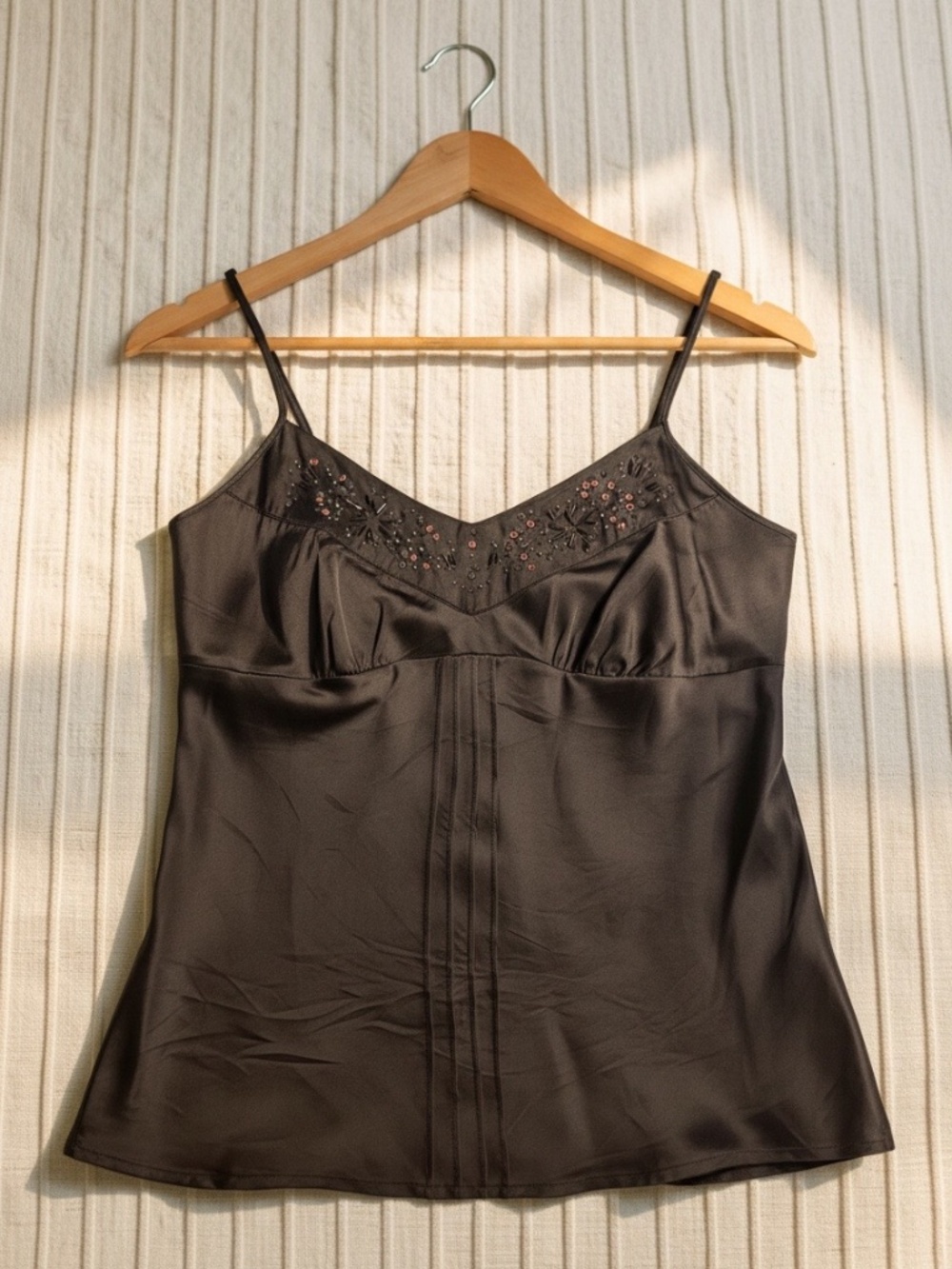 Jacob Connexion Brown Silk Beaded & Sequin Spaghetti Strap Camisole Size Medium - Picture 2 of 8